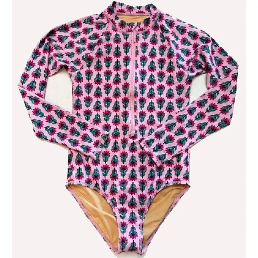 Crewcuts sz. 14 by J.Crew Girls Swimsuit Swim UPF 50+ Long Sleeves Pink Floral